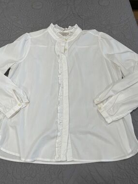 LOFT White Ruffle-Trim Blouse MP